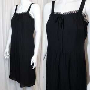 JENNI KAYNE Silk Black Lace Trim Slip Mini Dress US XS
